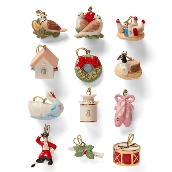 New in box Lenox Holiday Ornaments Set 12 twelve days of Christmas mini set - Picture 1 of 4